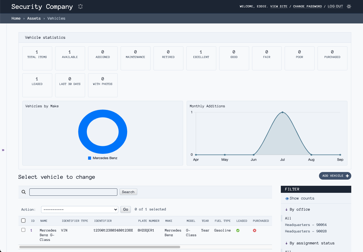Vehicle management dashboard