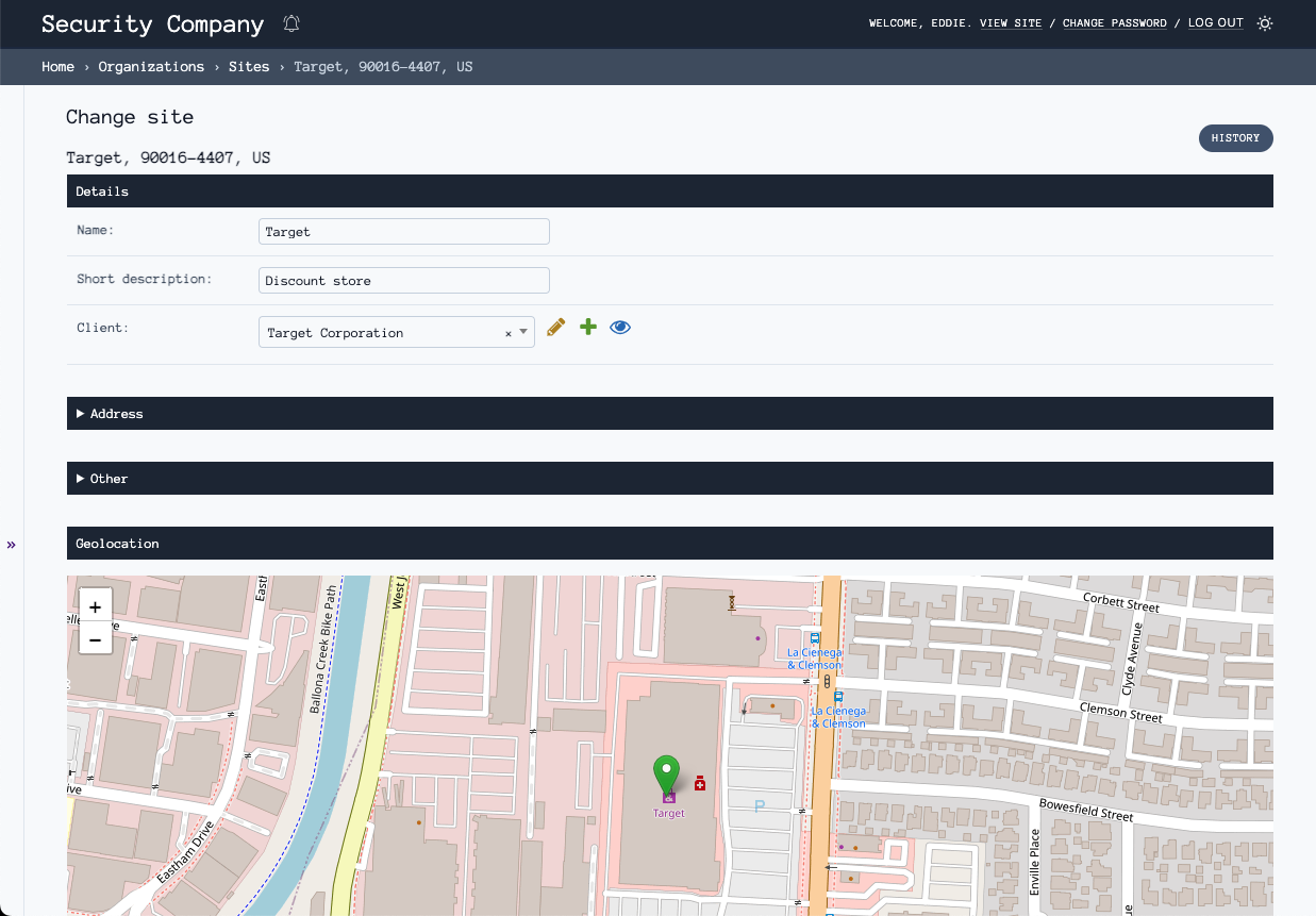 Site management with geolocation