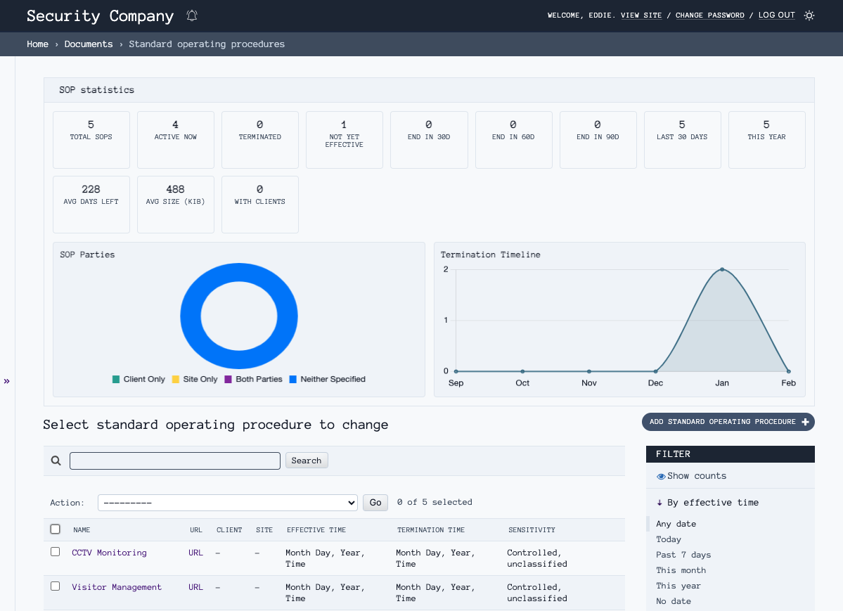 Document management showing standard operating procedures