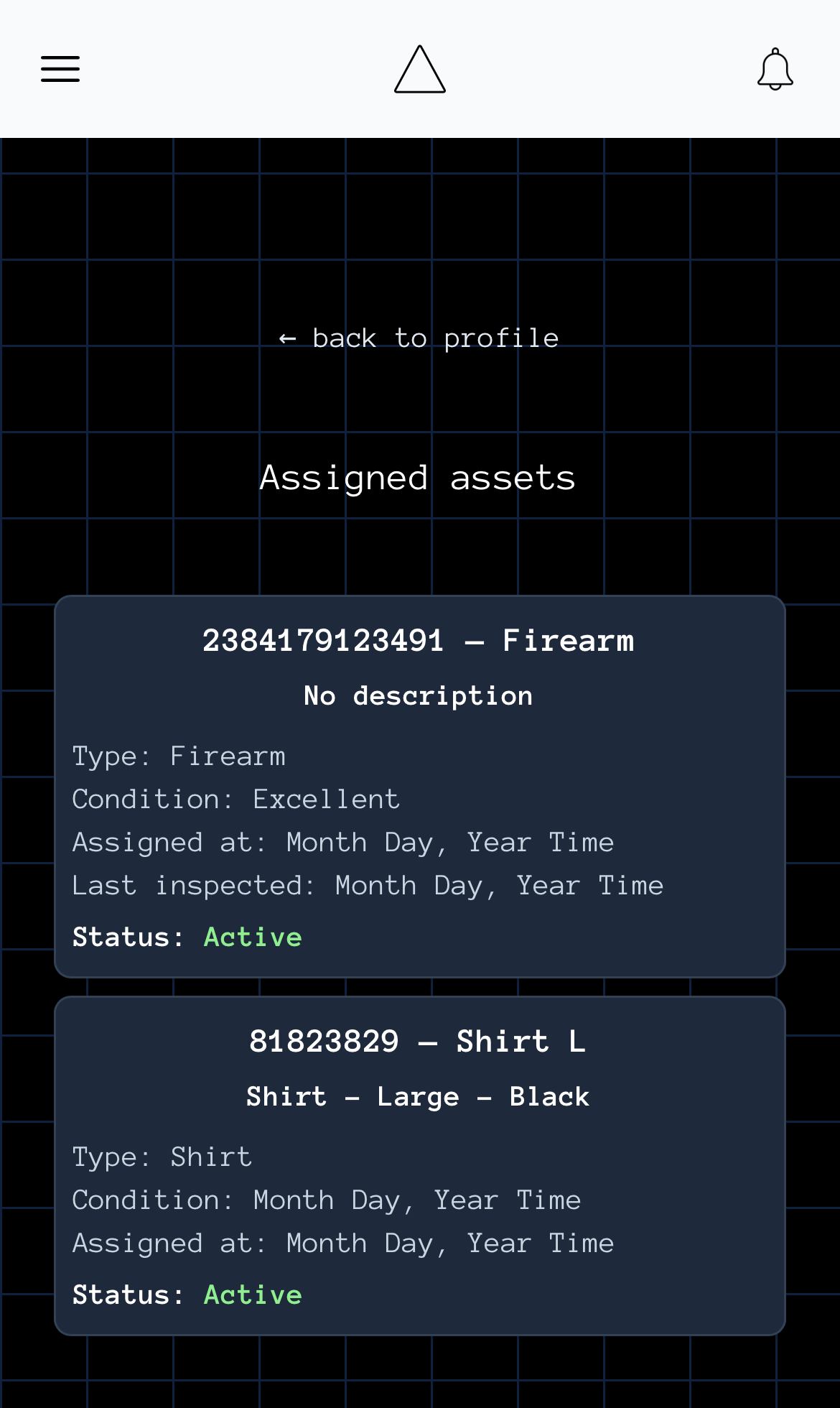 User assigned assets view